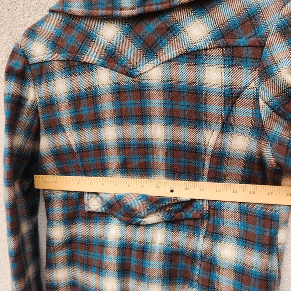 STETSON Women's Pea Coat Medium Plaid Blue Wool Blend Lined Outdoors - Picture 8 of 10